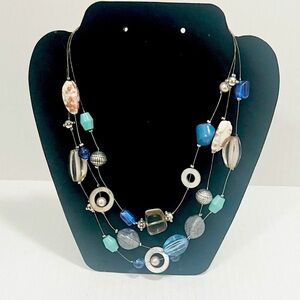 Chicos blue layered illusion necklace with assorted glass gemstone